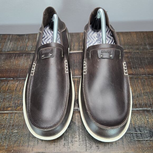 NEW Olukai Kakaha Mens Size 11 Slip On Shoes Leather Loaferes Brown Casual